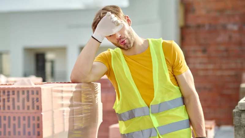 Trabajador de construcción exhausto por la falta de consultoría eficiente 