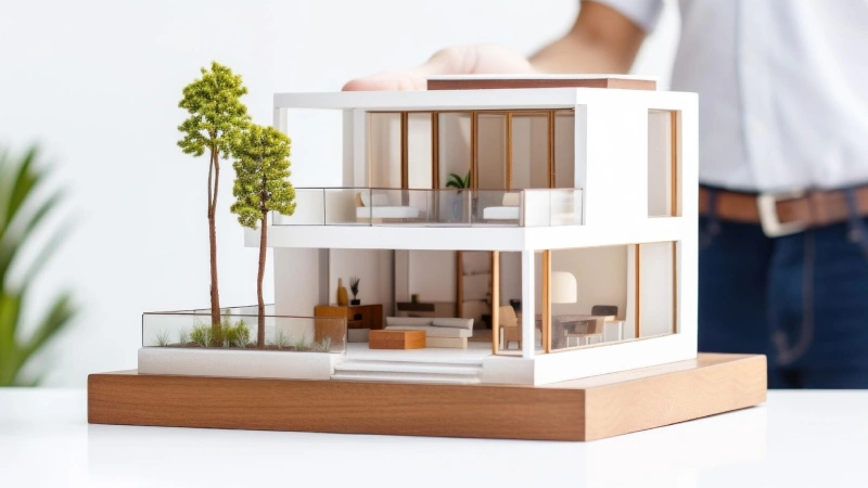 Maqueta de un anteproyecto arquitectónico de casa moderna